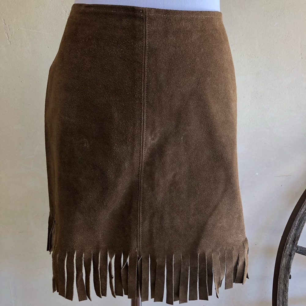 JORGEN’S LEATHER DESIGN CA Vtg Fringed Suede Western Southwest Rare Skirt Sz 8